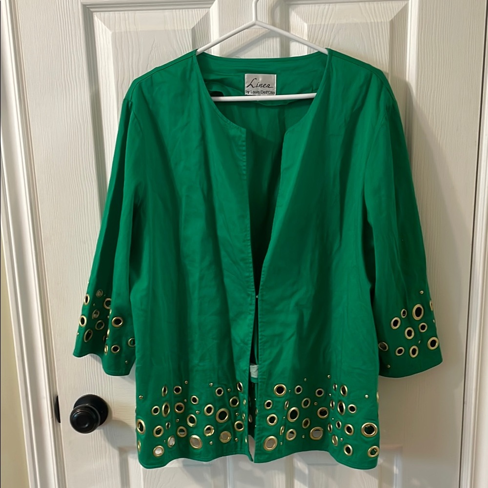Linea by Louis Dell'Olio Emerald Jacket with Matte Gold Grommet Accents